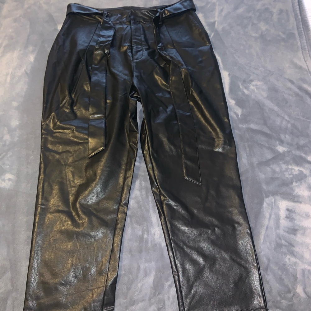 Express wide leg black leather pants